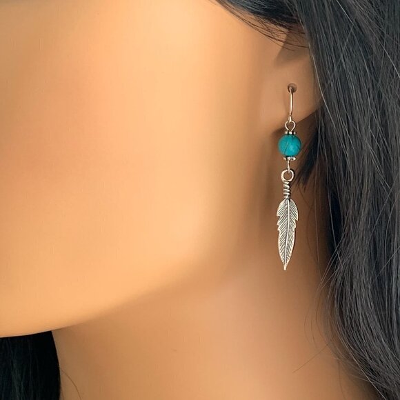 Feather Earrings Sterling Silver Women Girls Southwestern Jewelry Gifts Handmade - Picture 3 of 6